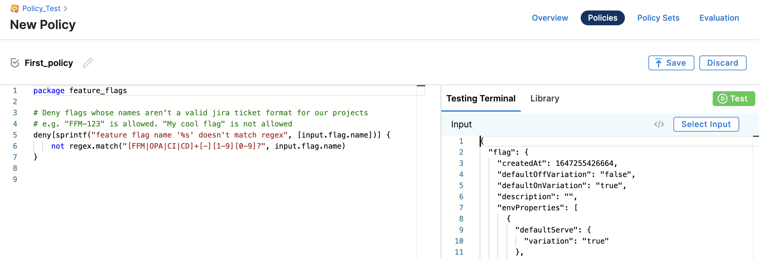 Screenshot of the Policy Editor on the Harness Platform.