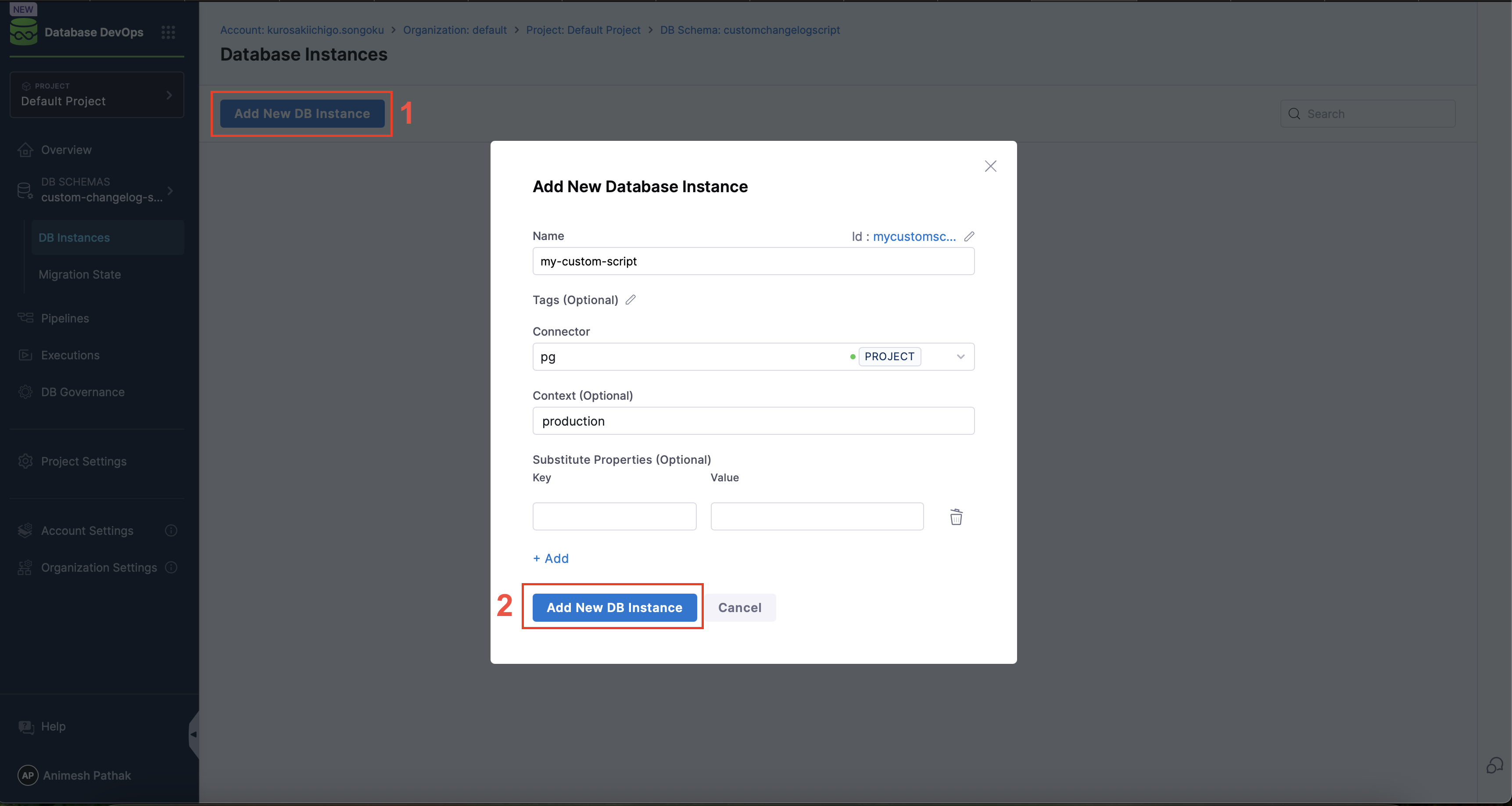 Create DB Instance for DB Schema